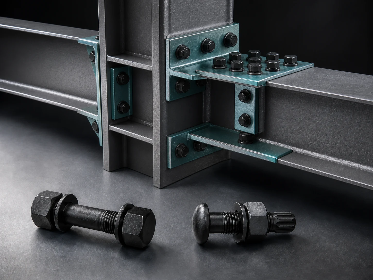 Conexión estructural con conjuntos de pernos hexagonales pesados y pernos de control de tensión